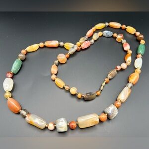 Vintage Agate, Quartz, Mixed Bead 1960s Necklace